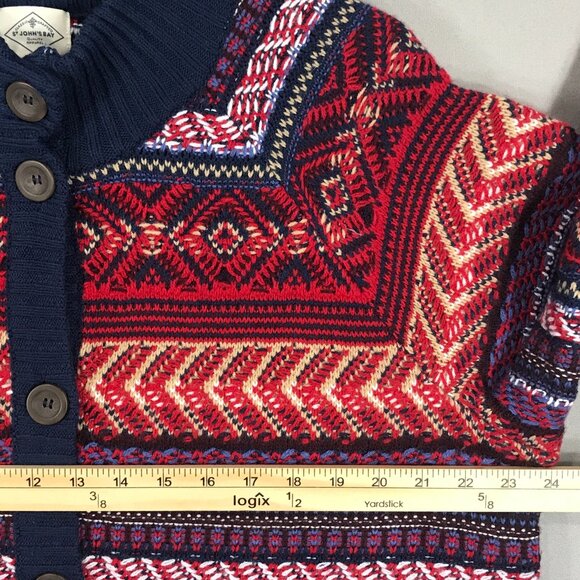 St John's Bay Cardigan Women's XL Red Fair Isle Knit Button Sweater Pocket Aztec - Picture 13 of 15